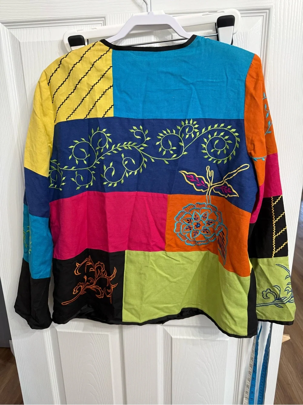 Indigo Moon Colorful Patchwork Embroidered Jacket Large Boho Artwear Whimsical - Picture 6 of 6